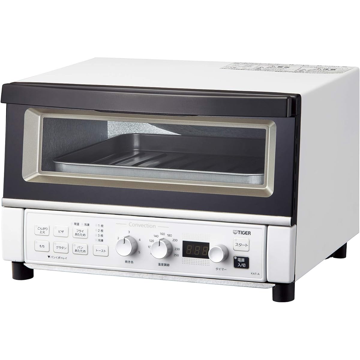 TIGER Oven Toaster Temperature Adjustment Function 30 Minute Timer Fry Warming 3 Toasts 1300W Matte White KAT-A130