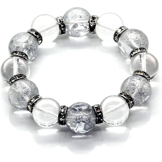 Sekiru Natural Stone Crystal 16mm Silver Engraved Four Divine Beasts Crystal 16mm Prayer Bead Bracelet Money Luck, Work Luck, Wealth Luck [b329]