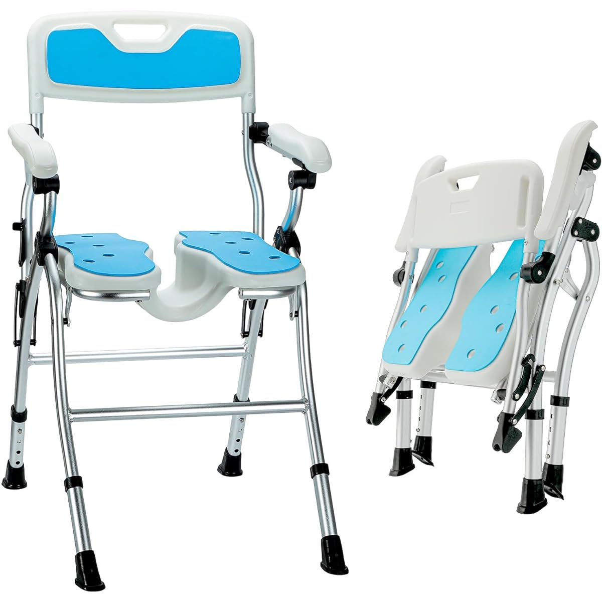 Folding Shower Chair (2024 New Appearance) Shower Chair, For Nursing Care, No Assembly Required, Bathroom Chair, Lightweight, Durable, Aluminum Alloy Frame, Nursing Supplies, Bath Chair, 4 Levels of