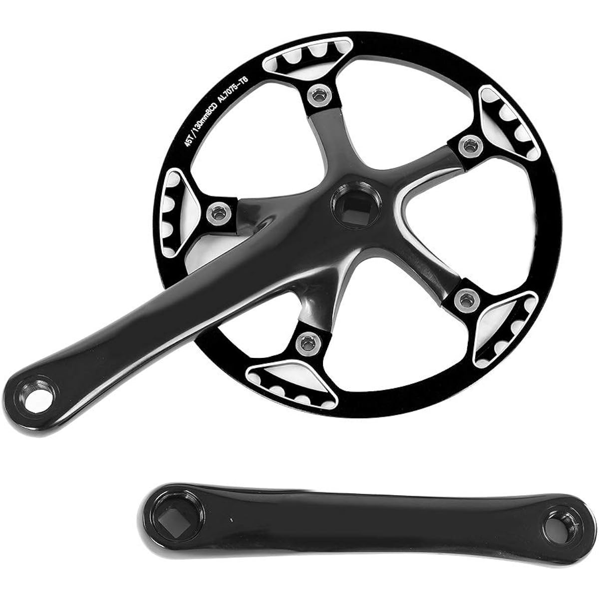 Bicycle Crank Folding Aluminum Alloy Crank Arm Length 170mm Durable Mountain Bike Bolt Circle Diameter BCD: 130mm Fits All Speed Road Bikes Bicycle Chainring Protector Sprocket Set 45T-Black
