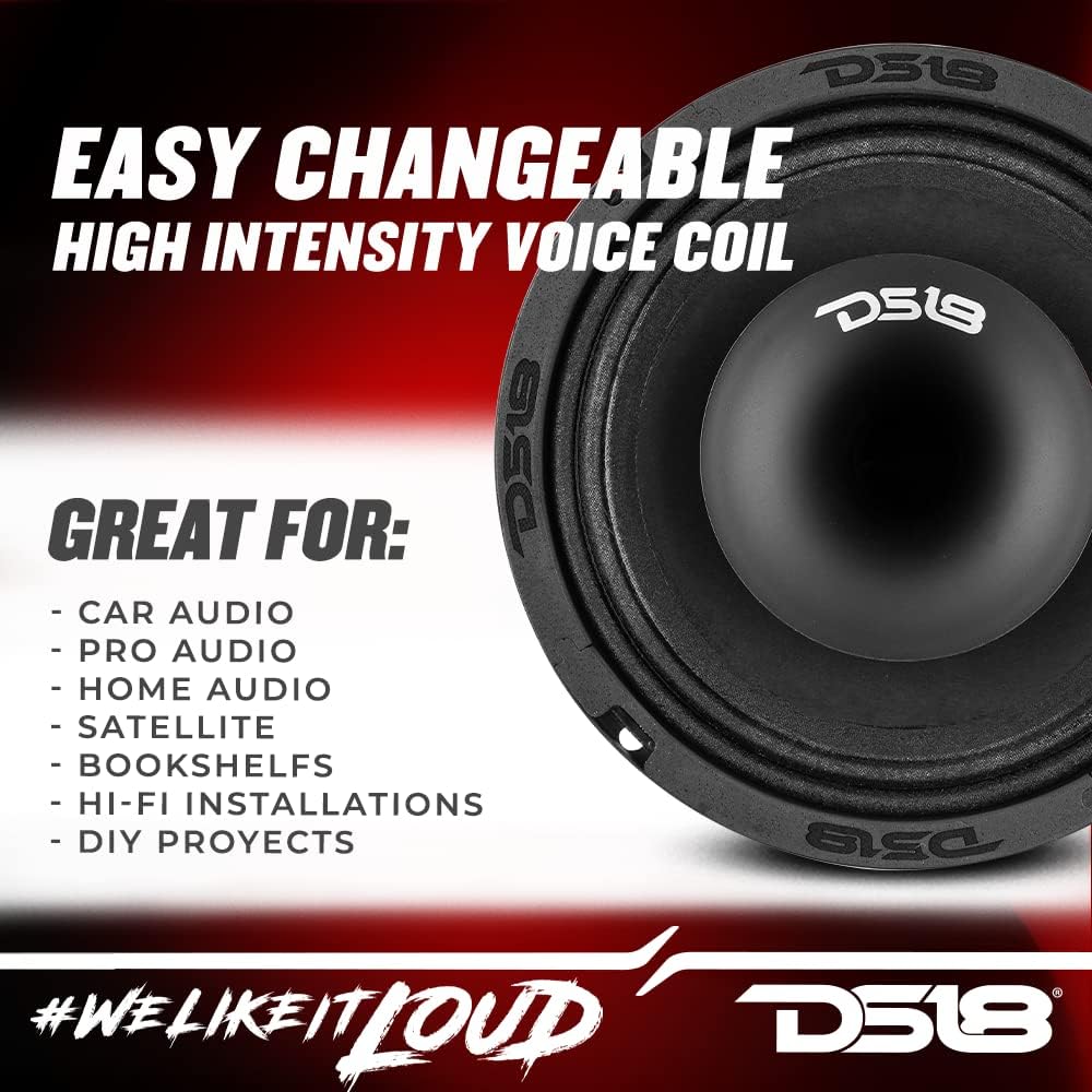 DS18 PRO-HY6.4MSL 6.5 inch shallow hybrid mid-range car audioloud speaker driver and grilled built-in 300W 150W RMS 4 ohm (1 speaker)