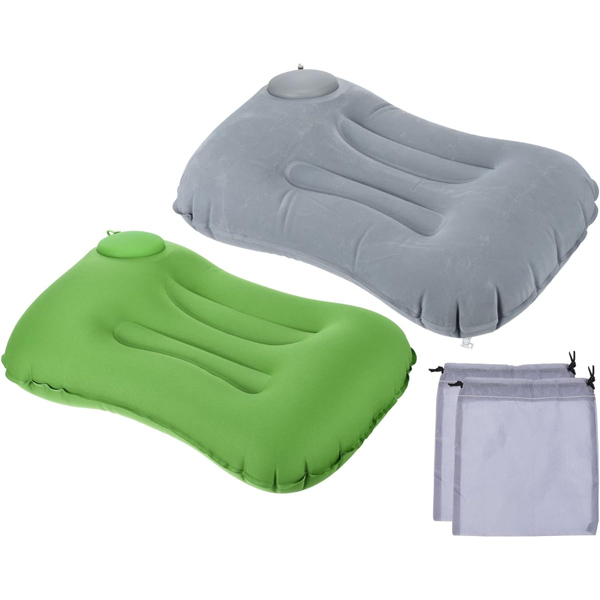 PATIKIL Camping Pillow 2 Pack Portable Camping Beach Pillow Ultralight Inflatable Travel Airplane Pillow Lumbar Support for Hiking Backpacking Green Gray