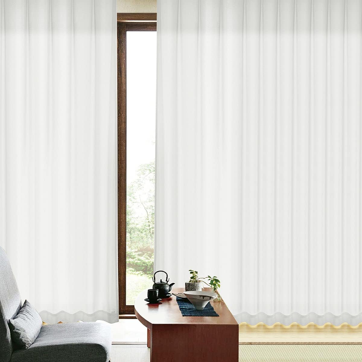 [Curtains won't give me] [Size 1517] Heat-insulating curtains with 42% insulation effect "Cool summer" Light white curtains to counter the heat in your room Combining the best of drape and lace Size: (width) 100cm x (length) 200cm x 2 Pieces / A hook