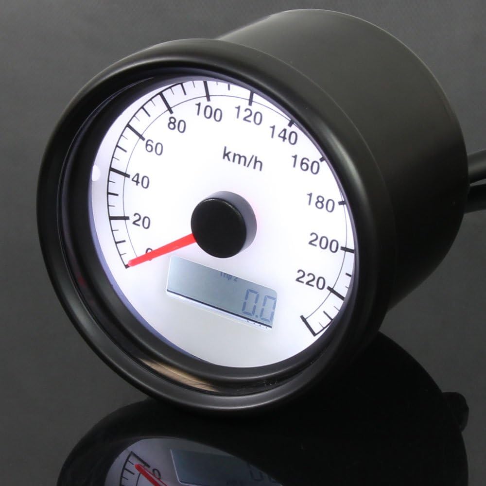 Universal Motorcycle Mechanical 240km/h 60mm LED Speedometer Black Body/White Panel