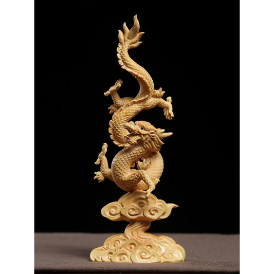 Dragon Figurine, Wood Carving, Year of the Dragon Figurine, Dragon God Goods, Financial Luck Figurine (Height 20cm x Width 8.5cm)