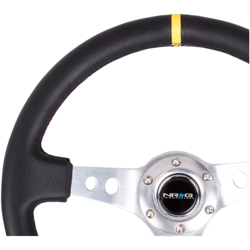 NRG Innovations RST-006S-Y reinforced steering wheels (350mm sports handle (depth 3 inch) suede black stitch yellow center mark)