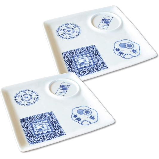 One Plate Dish Stylish Set of 2 Dishwasher Microwave Safe Arita Ware Dyed Hyakkei Square Tray Plate Set of 2