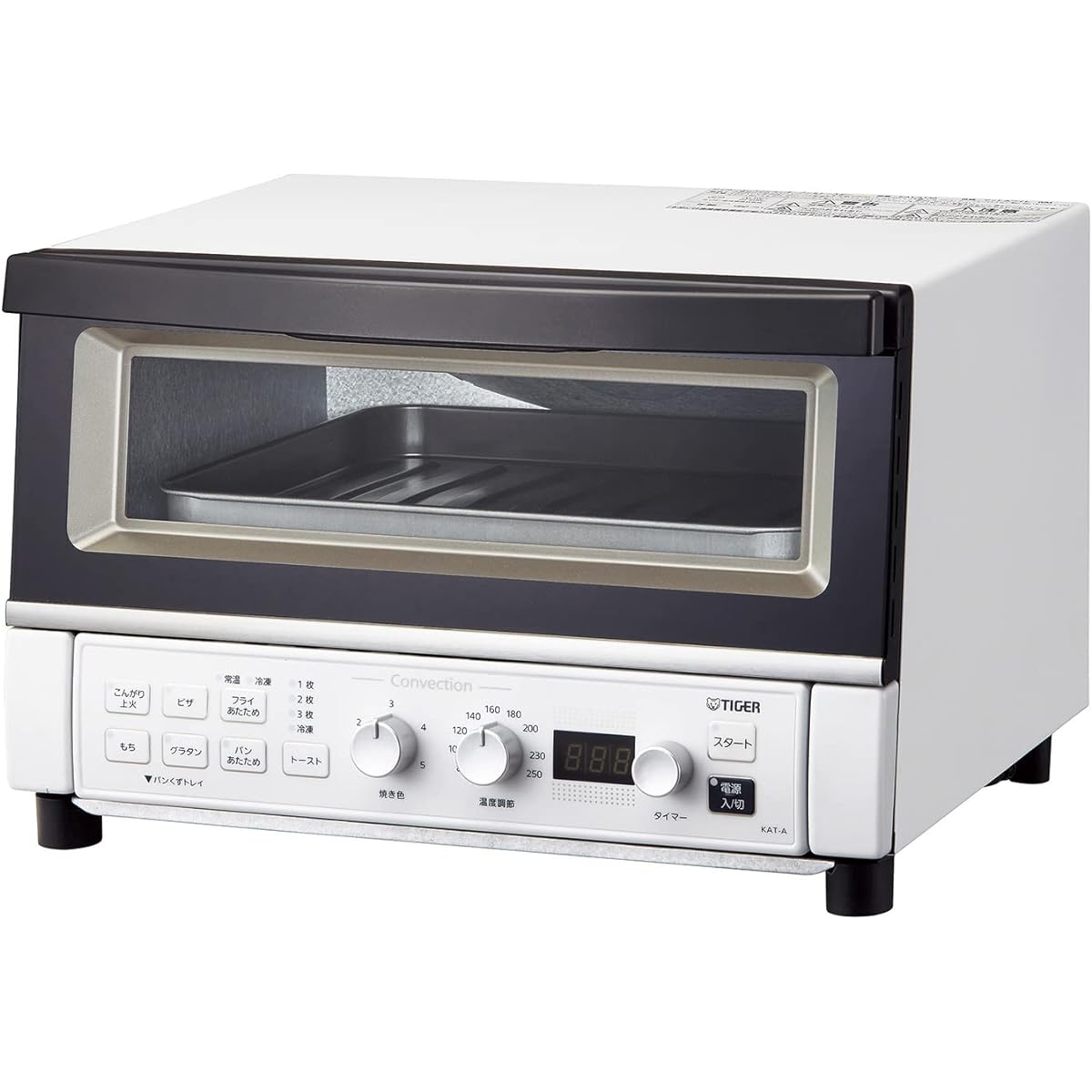 Tiger Vacuum Bottle (TIGER) Oven Toaster, Hot Air Convection, Insulated Double Glass, Temperature Control Function, 30 Minute Timer, 3 Slices of Toast, 1300W, Matte White, KAT-A131WM