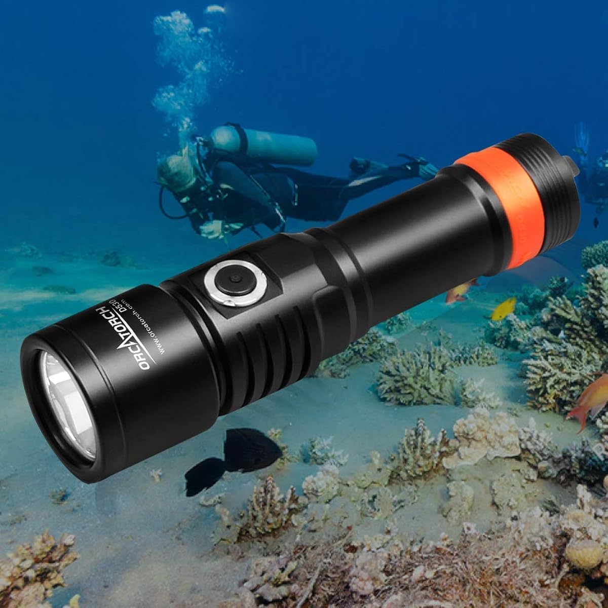 ORCATORCH D530 Diving Light Max 1300 Lumens Diver Light Multi-Function Flashlight LED Night Diving Underwater Light 150m Underwater 8 Degree Narrow Beam Angle Diving Flashlight
