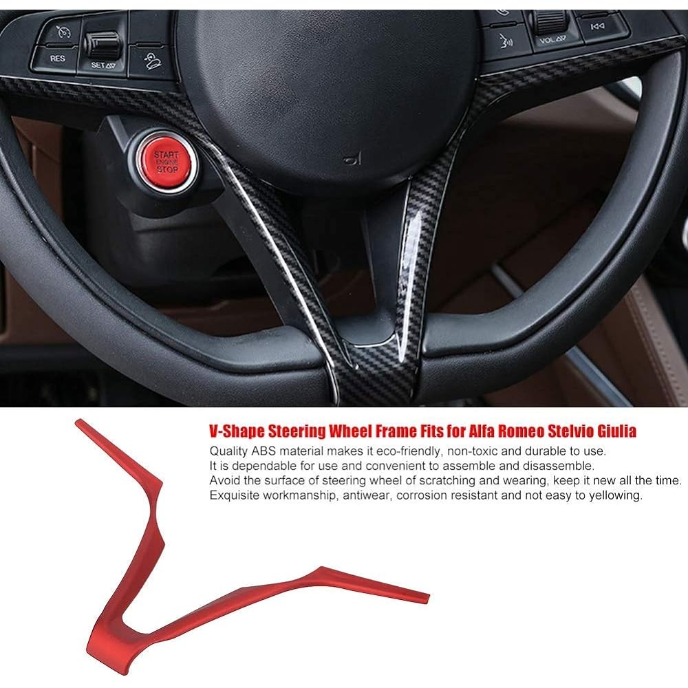 Automotive Steering Wheel Sticker ABS V-shaped Automobile Steering Wheel Frame Decoration Trim ALFA ROMEO STELVIO GIULIA Black & Red Default Red QII LU7QBZ5T3OD2-02