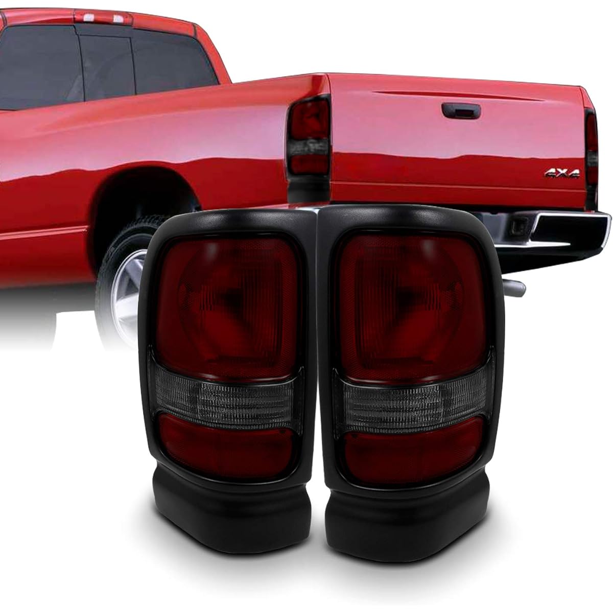 Dodge Lamb 1500/2500/3500 Pickup Track Red Smoke Tail Light Brake Lamp Replacement Left+Right