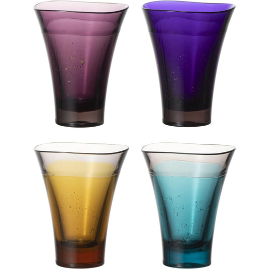 YAMANAMI Glass, paulownia box, 4-color set, Sake glass, cup, domestic gold leaf/silver leaf, 60ml, gift, dishwasher safe, heat resistant, 100 degrees, warranty included, camping, outdoor, for children, made in Japan, YE/SB/PU/DB 60ml