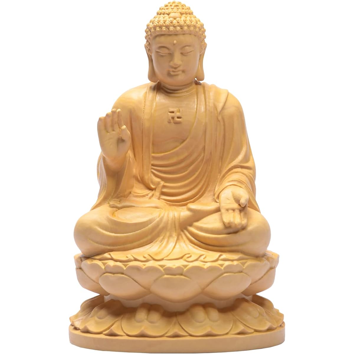 Hanro Art Sculpture Buddha Statue Shaka Nyorai Soto Zen Buddhism Rinzai Buddhism Buddhist Altar Buddha Statue Wood Carving Tsuge Tree Lotus Plate Pray Warm Off Evil (Height 13cm x Width 8cm x Depth 7.5cm) (Log)