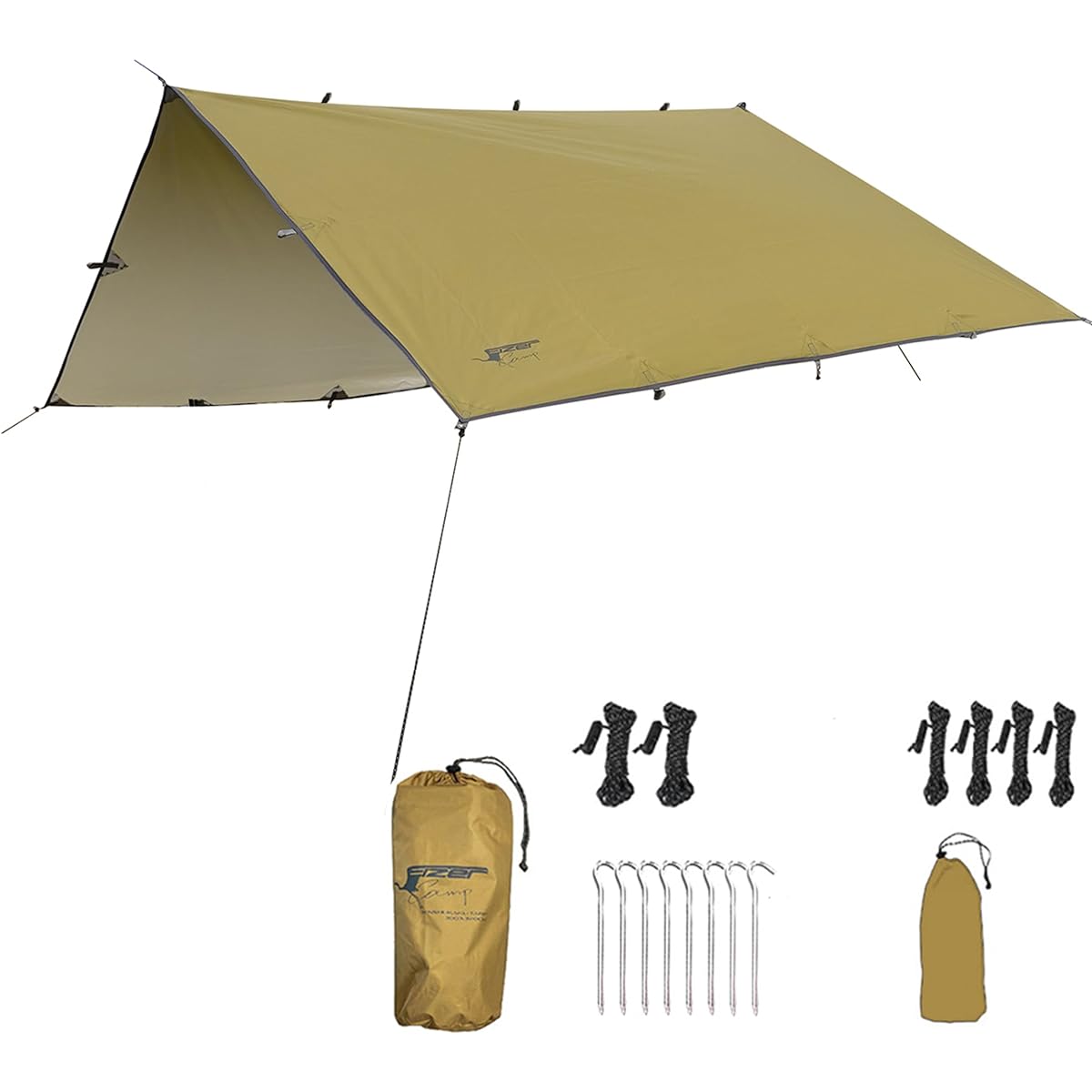 Eizer Camp Tarp Tarp Tent for 1 Person 2 Person Waterproof Stylish 3m Solo Camp Durable Black Square Khaki Ultra Light Solo Rainproof Compact Storage Bag UV