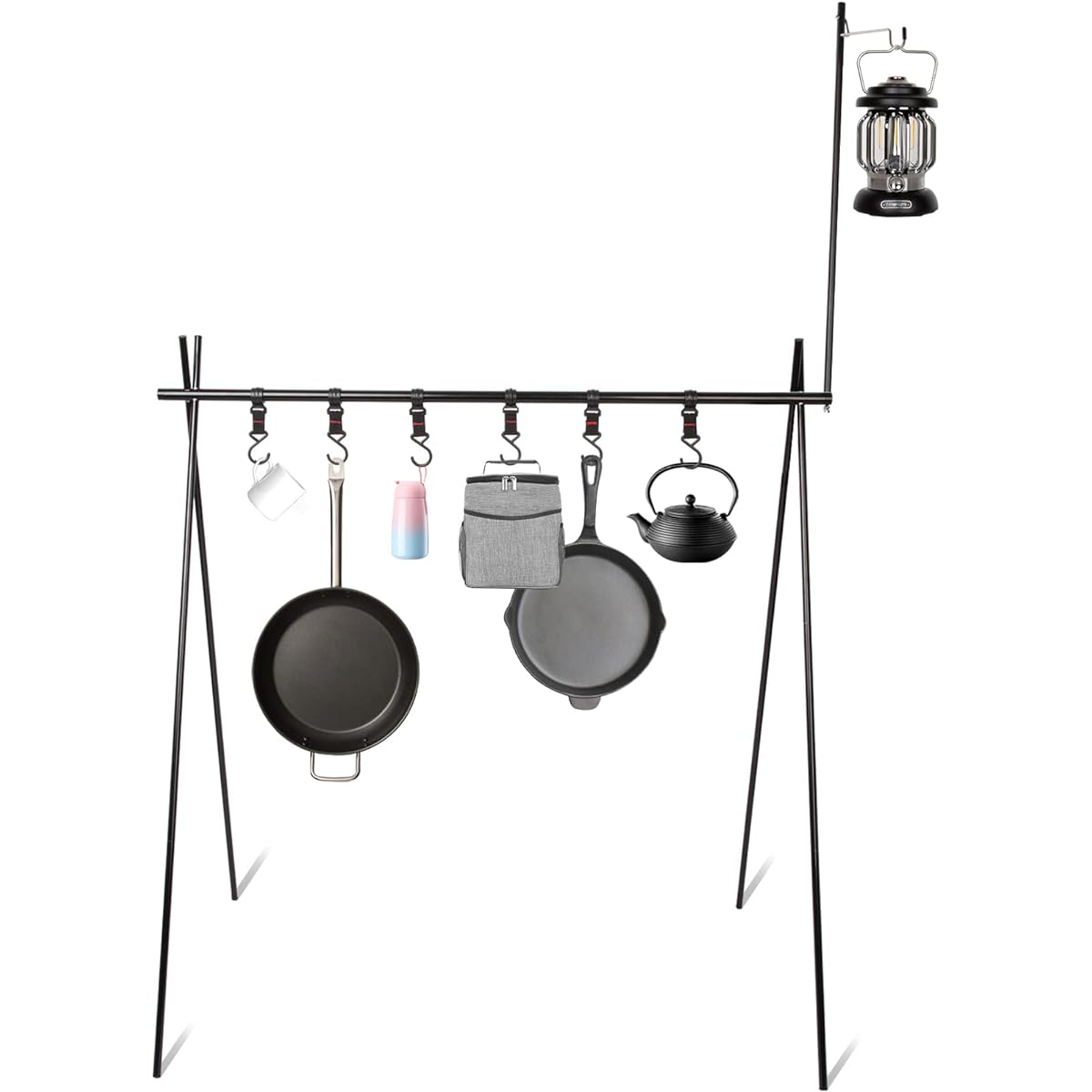 Lantern Stand Hanging Rack Foldable Outdoor Camping Lantern Hanger Made of Aluminum Lightweight Indian Hanger Easy to Assemble 6 Movable Hooks Stable Storage Bag Included