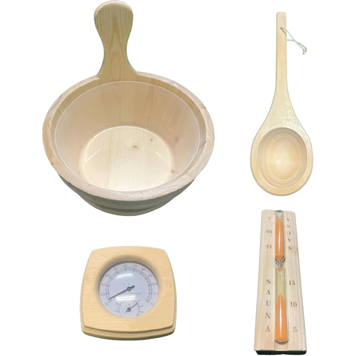 MGC Sauna Pail and Spoon, Sauna Pail Set, Thermometer, Hourglass, Full Set, Sauna Tent, Loryu Aroma Water, 4L, Sauna Bucket, Bath Pail, Bathtub, Tub