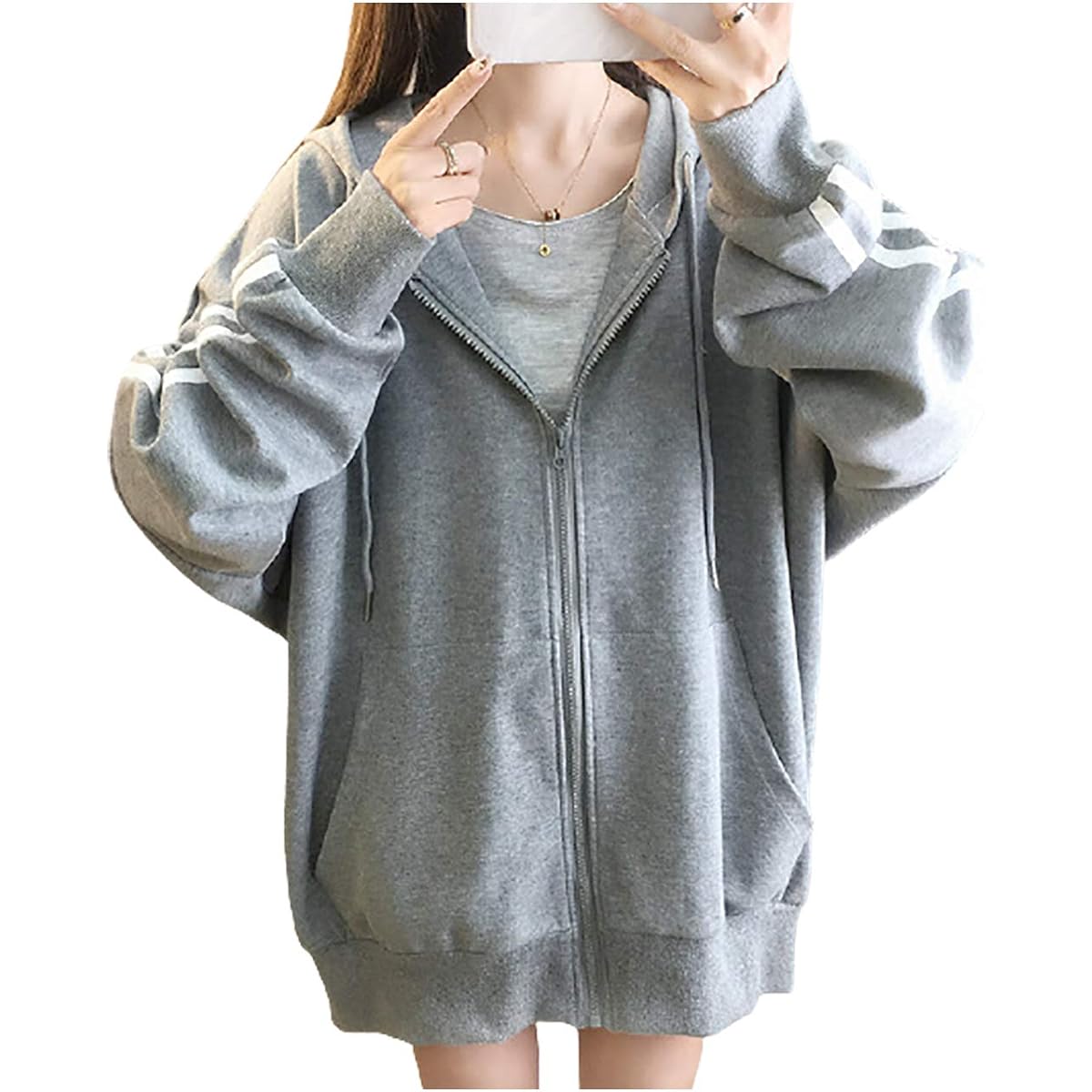 [Meluse] Available in 3 colors, thin, loose, big silhouette, zip-up hoodie top, 2 lines, long sleeve, spring, summer, autumn, women's