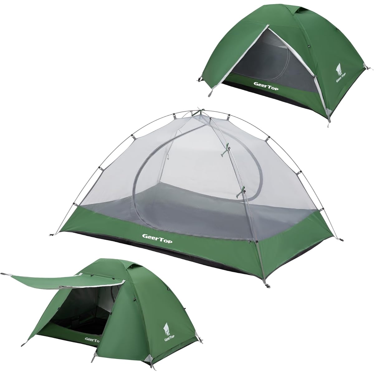 Geer Top Tent for 2 Persons Solo Camping Tent with Front Chamber Lightweight Dome Tent Waterproof Double Layer Ventilation UV Protection Compact Easy Setup Outdoor Bike Touring Climbing Walking