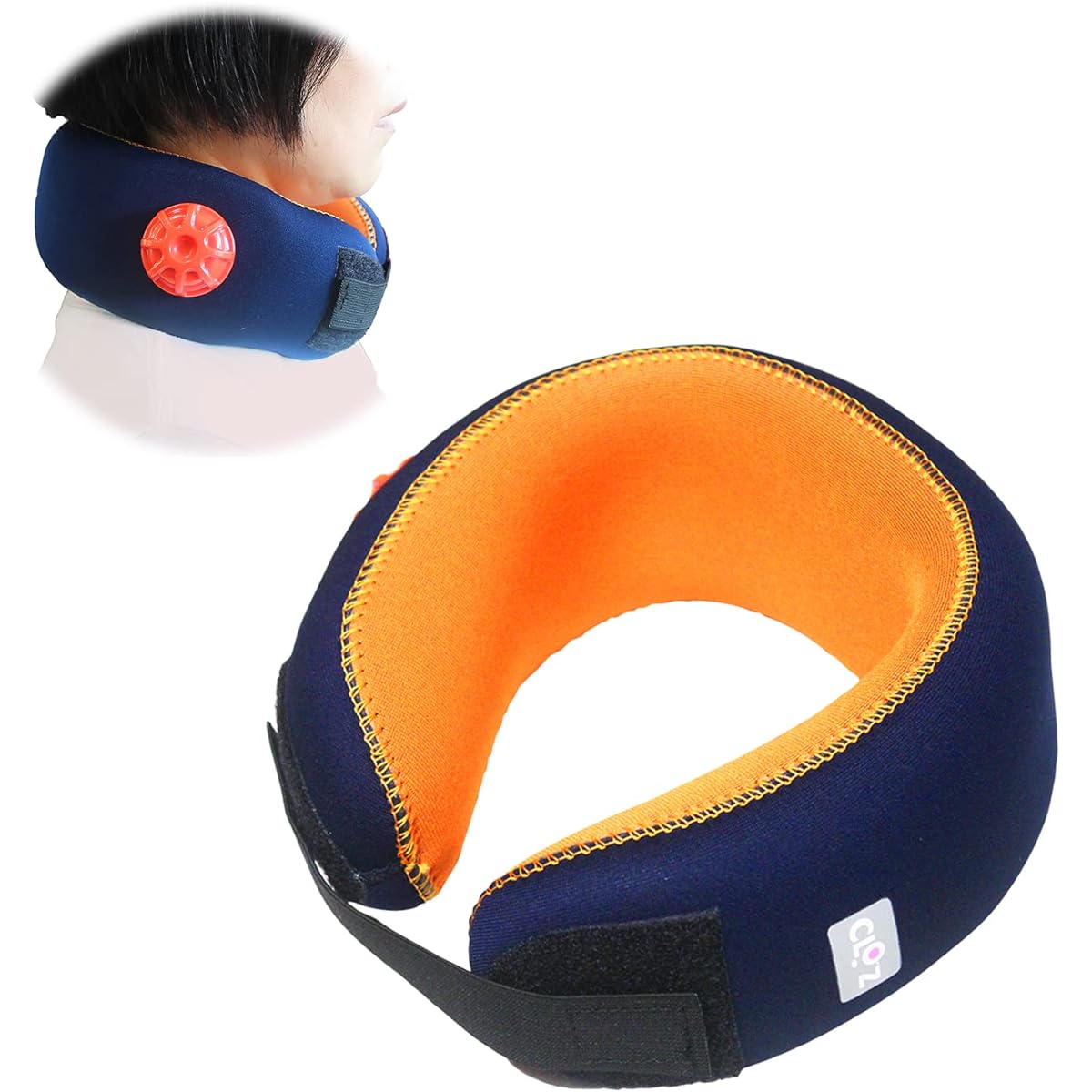 Soft hot water bottle, neck type (navy x orange), for stiff neck and shoulders, long-lasting warmth, energy saving, one year warranty included