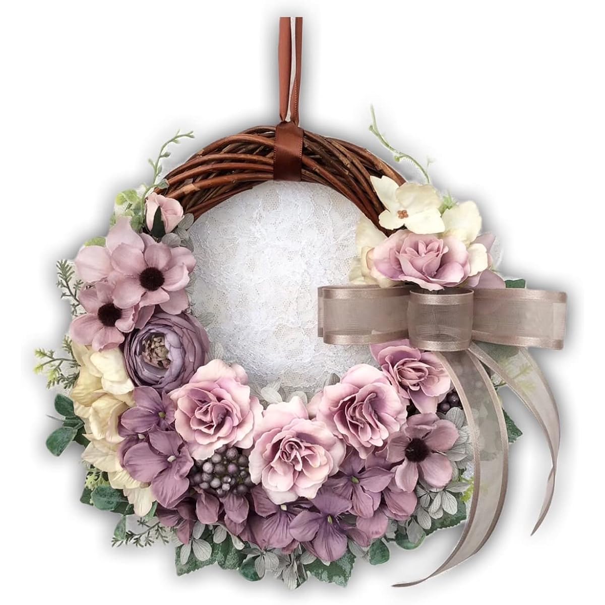 Lulu's Antique Rose Wreath Artificial Flower Natural Wreath Size: Approximately φ28cm x 7cm Antique Rose Wreath Lulu's-1413