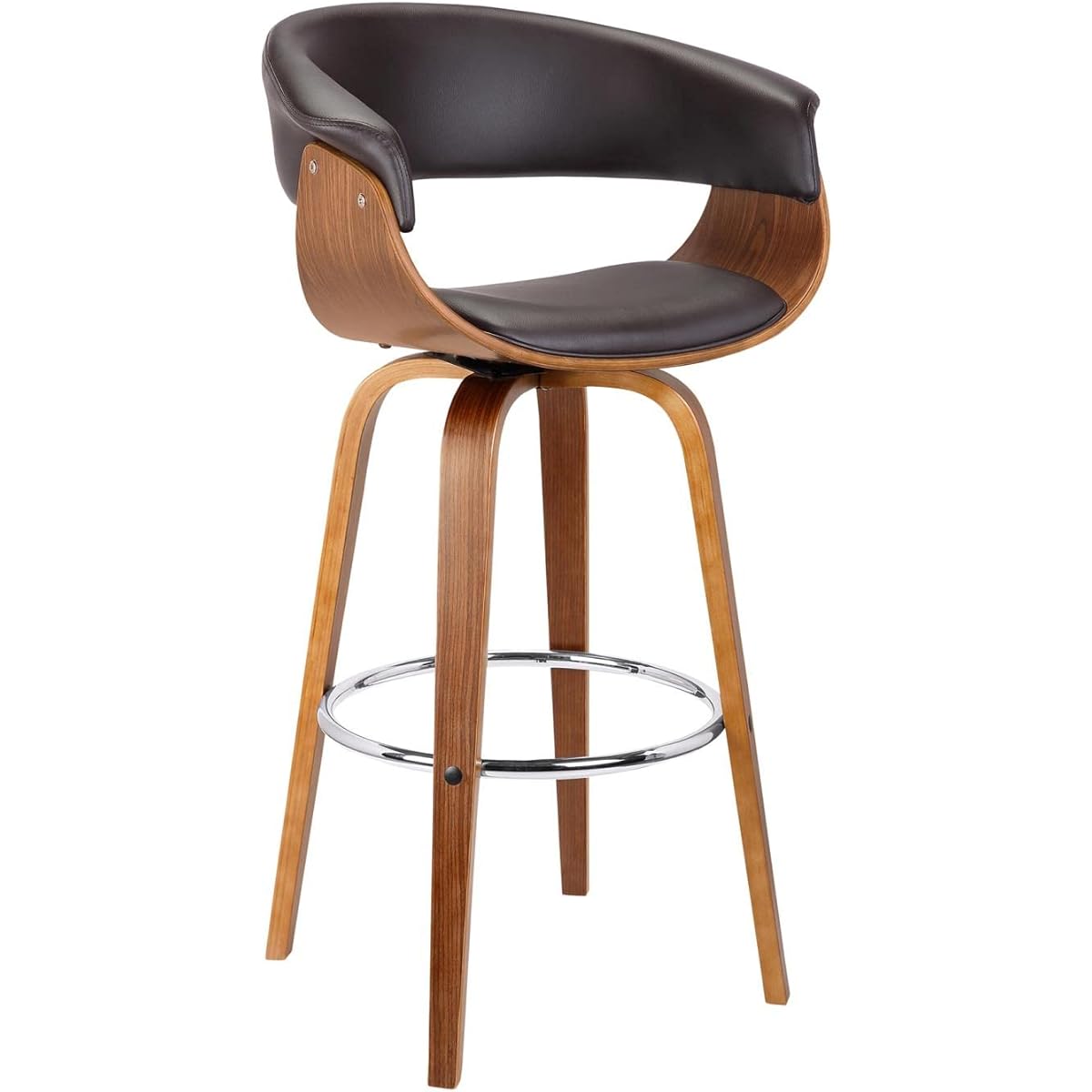 Armen Living Julyssa Rotating Bar Stool Brown Faux Leather/Walnut Wood Counter High Chair 66cm [Regular Japanese Import Product]