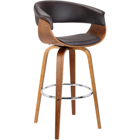 Armen Living Julyssa Rotating Bar Stool Brown Faux Leather/Walnut Wood Counter High Chair 66cm [Regular Japanese Import Product]
