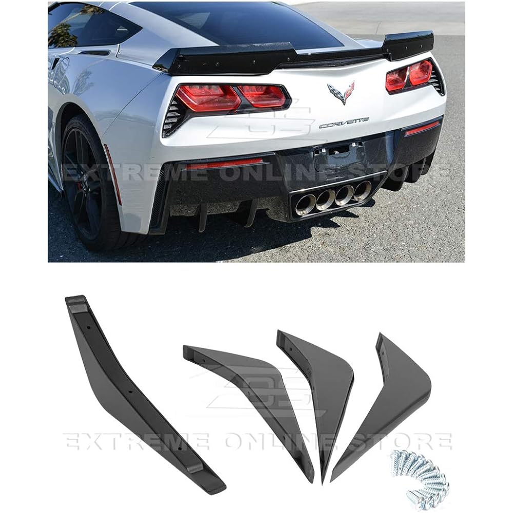 Replacement 2014-2019 Chevrolet Corvette C7 | Z06 Truck Style ABS Plastic Painting Carbon Flash Metallic Rear Bumper Lower Diffusor Finper 2 sets
