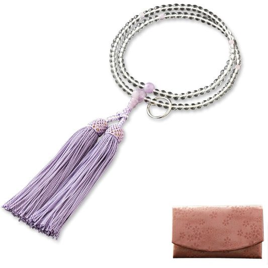 Kyoto Buddhist Altar Hayashi Prayer Beads Soto Zen Genuine Crystal with Fujigumo Stone (For Women) Official Ceremony [Bead Bag Set] SW-100 Kyoto Prayer Beads