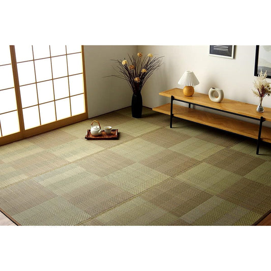 Ikehiko Corporation Igusa Rug Carpet Rene Brown Approximately 255 x 340cm 6 tatami mats between apartment complexes Flower Mat Plaid Pattern Natural Simple Japanese Room Overlay Cover #4350056