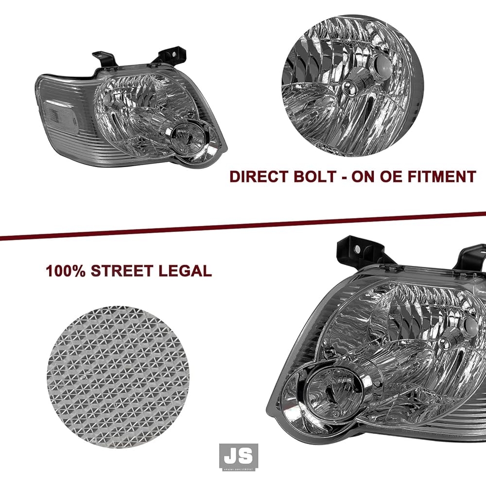JSBOYAT Headlight Assembly Replacement with Bulb for 2006-2010 Ford Explorer Headlamp Driver & Passenger Side (Clear Reflector with Smoke Lens)