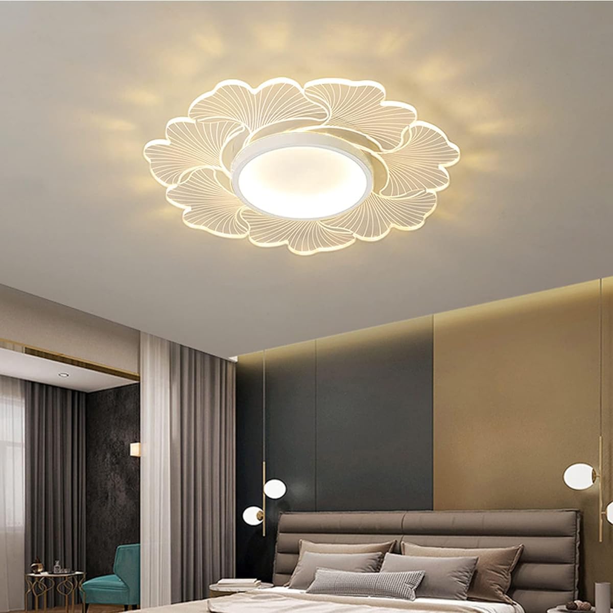 LED Ceiling Light, Scandinavian Style, Flower Shape, Ceiling Light, No Construction Required, LED Compatible, Ceiling Light, Stepless Dimming Toning, 6 Tatami (8 Tatami), Night Light, Remote Control,