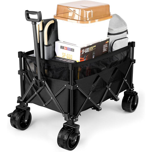 Kurumina Carry Wagon, Foldable Carry Cart, Outdoor Camping Cart, Outdoor Wagon, Equipped with Wide Tires, Telescoping Handle, Large Capacity 200L, Load Capacity 200kg, Free Standing Storage, Perfect for BBQ, Fishing, Excursions, 4 Wheels, Leisure, Campin