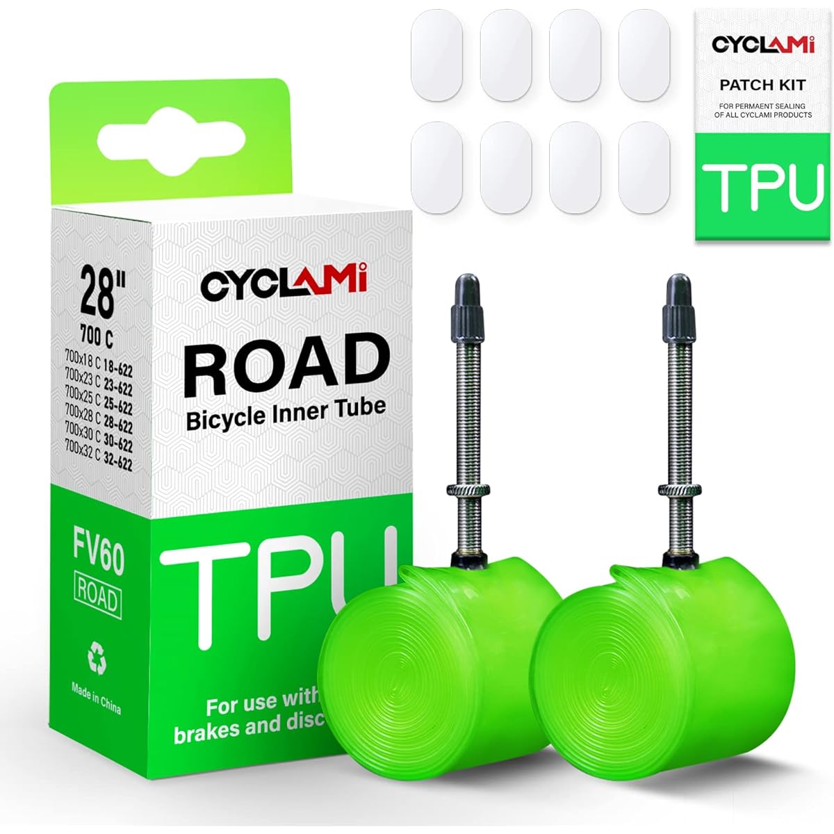 2pcs CYCLAMI 700C x 18-32C / MTB29 / MTB27.5 / MTB26 inch x 1.9-2.5 TPU Inner Tube 700C Bicycle Inner Tube Valve Length France 45/60/80mm (Includes Bike Inner Tire Patch Repair Kit )