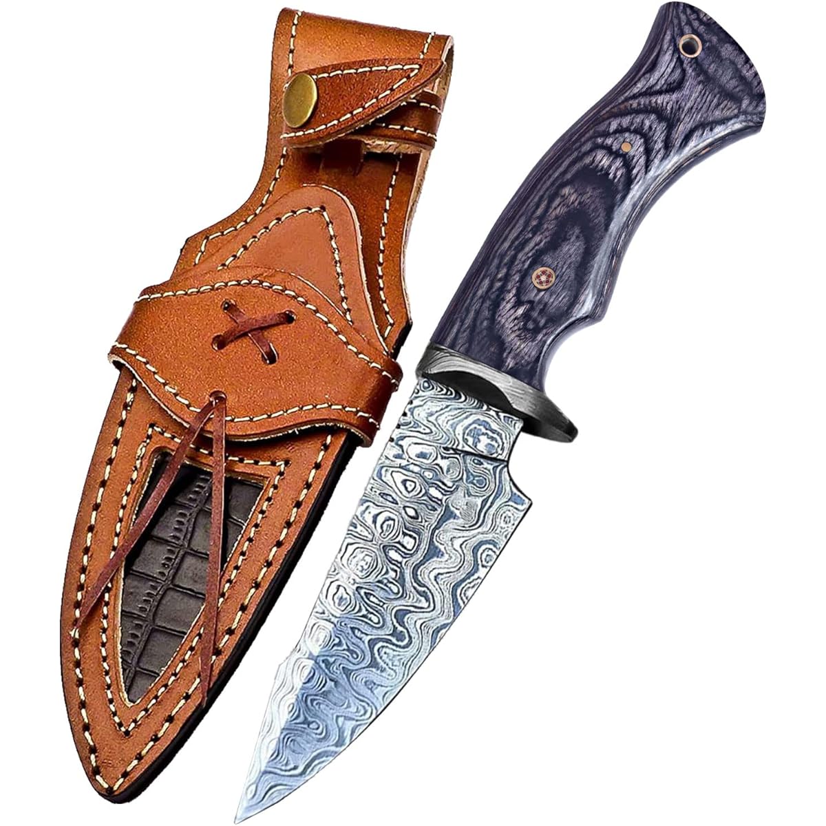 Bronzeo Knife Handmade 250mm Damascus Blade Sheath Knife Knife Outdoor Bushcraft Knife Survival Camping Fishing Non-slip Black Pakka Natural Wood Handle