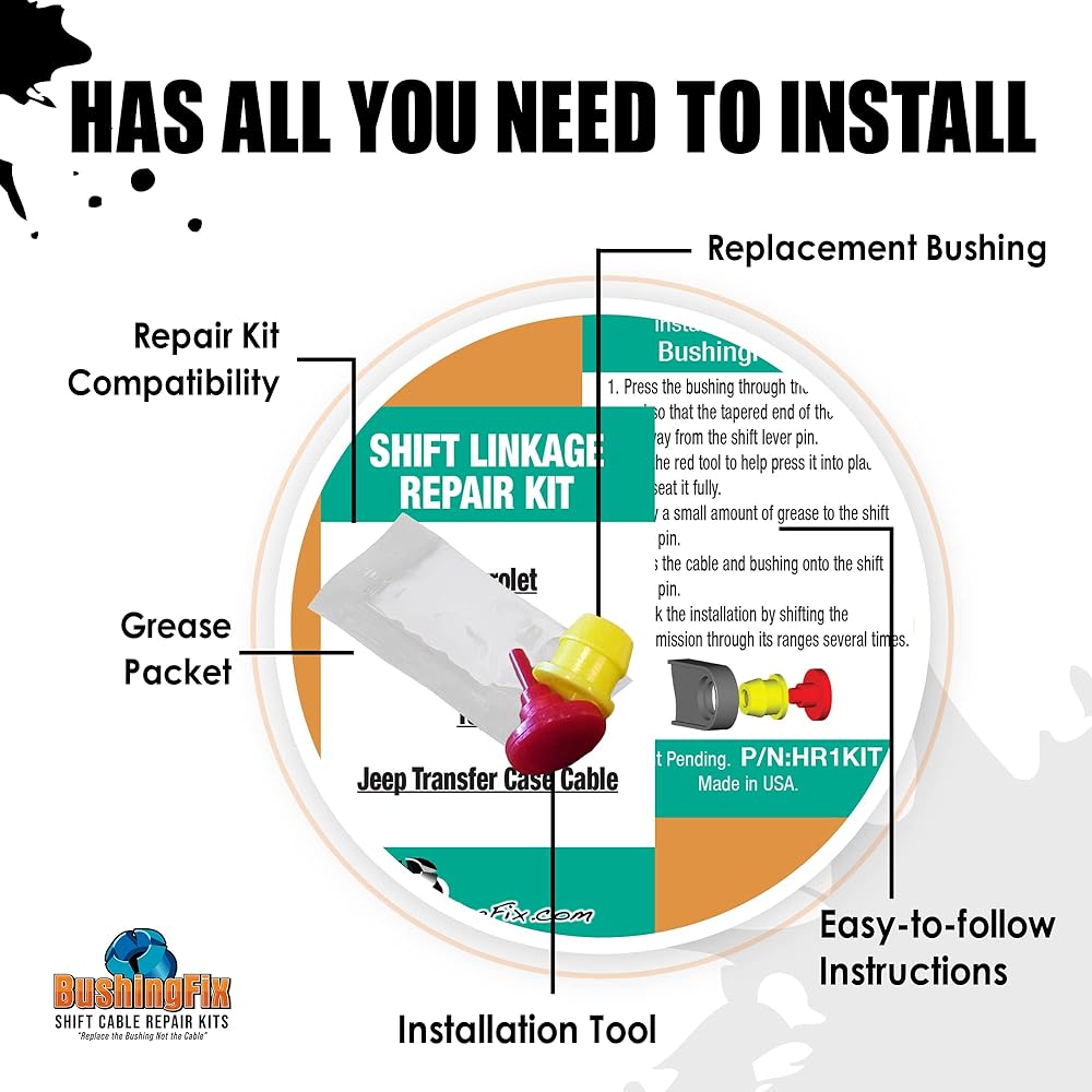 Bushingfix HR1KIT Transfer case and automatic transmission shifter cable buying exchange kit Cadillac, Chevrolet, Dodge, Jeep, Pontiac, Saturn, Toyota model, and easy repair
