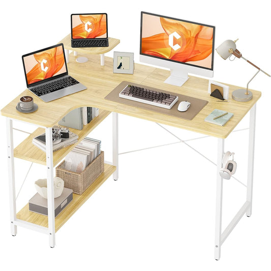 CubiCubi L-shaped desk computer desk PC desk width 110cm gaming desk desk L-shaped desk work desk storage desk with rack corner desk telework home work natural left