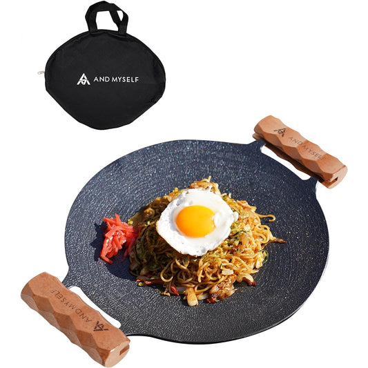 AND MYSELF Multi Griddle [Handle/Storage Case Included] Multi Griddle Pan IH Compatible Outdoor Solo Camp Yakiniku Plate (29cm)
