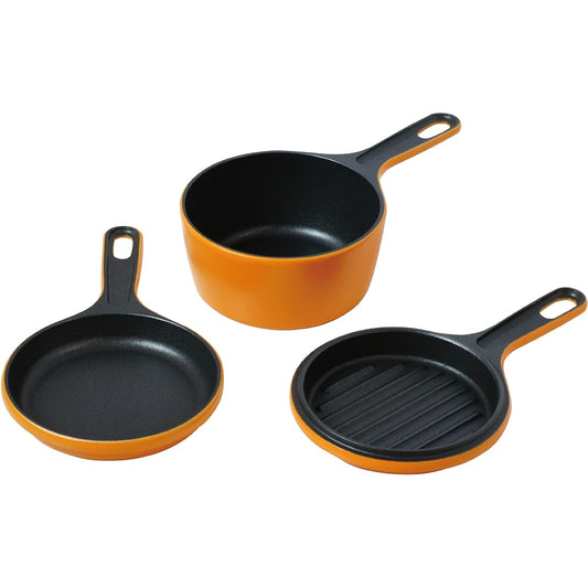 Urushiyama pot frying pan grill 3 piece set YOME-chan's easy moc orange oven only 14135