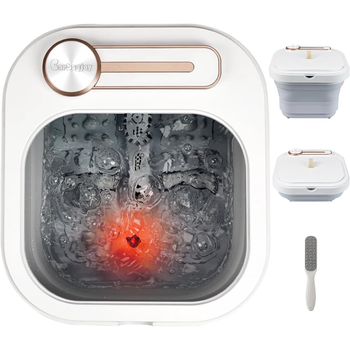 Carbagjoy Foldable Foot Bath, Foot Bath, Warmth, Bath Additives Accepted, High Temperature Automatic Off, Water and Electricity Separation, Bubble Function, Heating and Warming Function, Quiet Design, Roller, Exfoliant Included, Japanese Instruction Manu