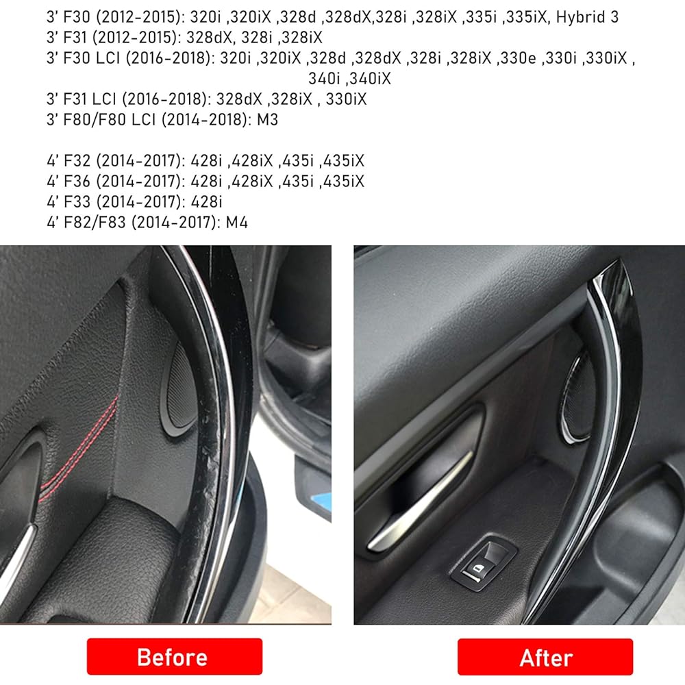 Jaronx door handle cover 2 BMW 3 Series F30/F31/F80 Left rear+right rear passenger seat door-to-handle cover (BMW 320i, 325I, 330I, 335I, 340i, M3) (Later part-Black)