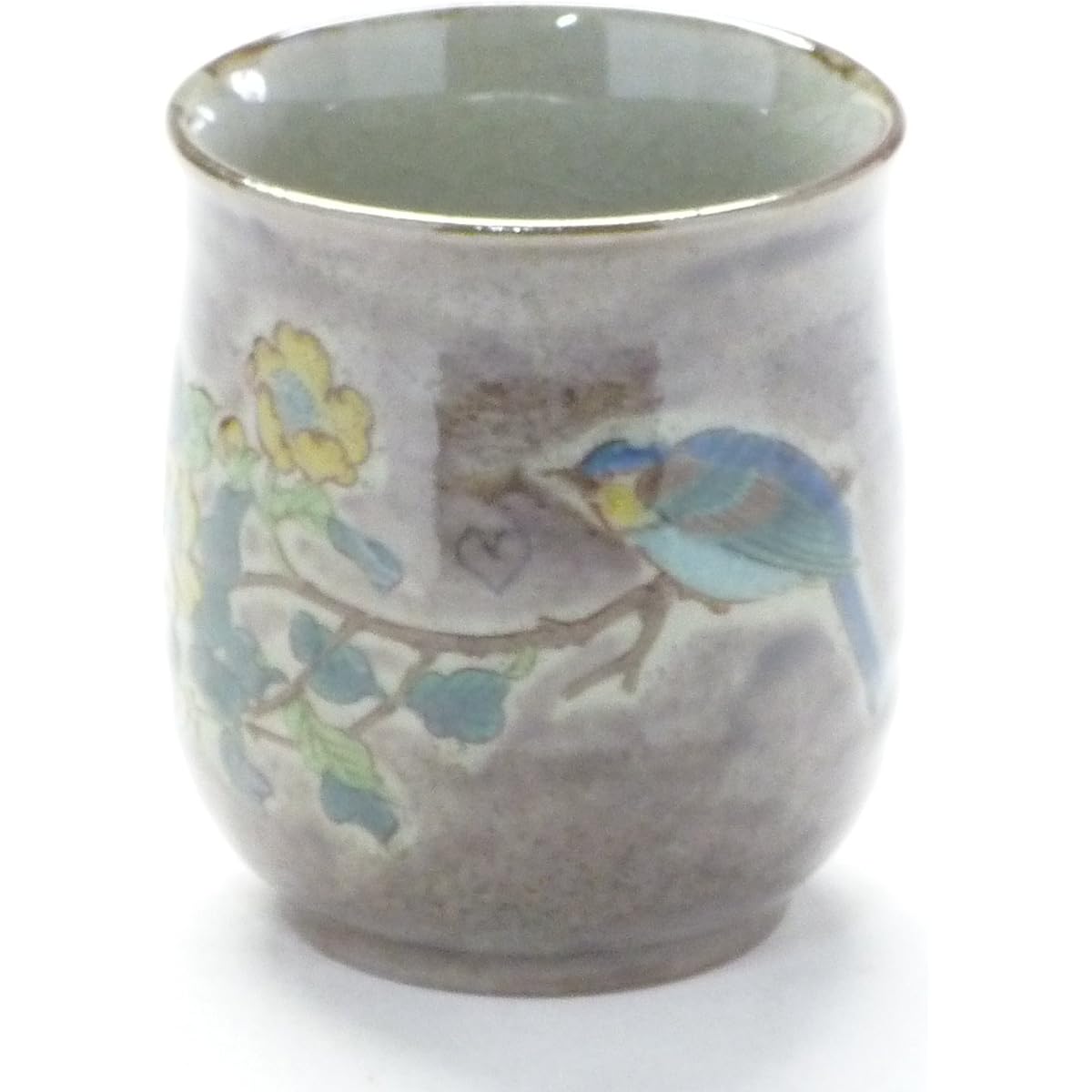 Kutani ware [hot water cup] Large purple painted gold thread plum and bird [back picture]