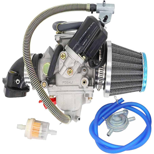 150cc GY6 Carburetor Air Filter Intake Manifold Replacement for GY6 4 Stroke Engine Electric Choke Motorcycle Scooter 152QMJ 157QMI (with Vacuum Fuel Pump, Hose Tube Line)