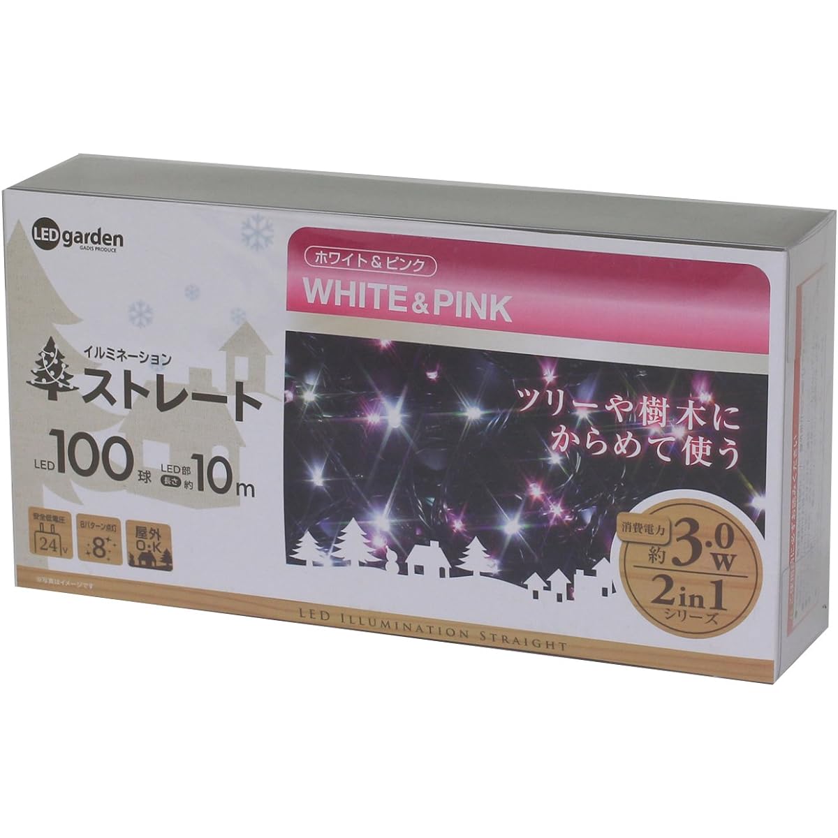 Takasho Garden Light Illumination Straight 100 Bulbs White & Pink Total Length: Approx. 11.8m Outdoor Indirect Lighting Waterproof Warm Light PVC Resin LIT-ST100WP