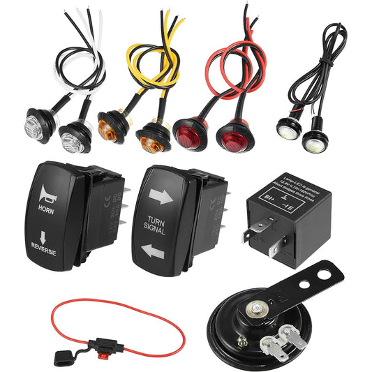 Motoforti Universal Street Legal Kit Turn Signal Light Rocker Switch Flasher Relay Fuse Line LED Light for Polaris RZR ATV UTV Turn Signal Kit