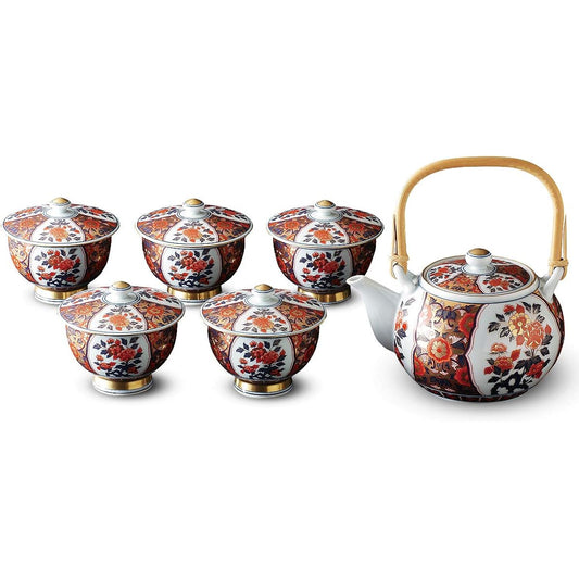 Ranchant Bancha Set Multi Earthenware Jar 17x13.5x11/Cup Φ10x8.8cm Finest Old Imari Arita Ware Made in Japan