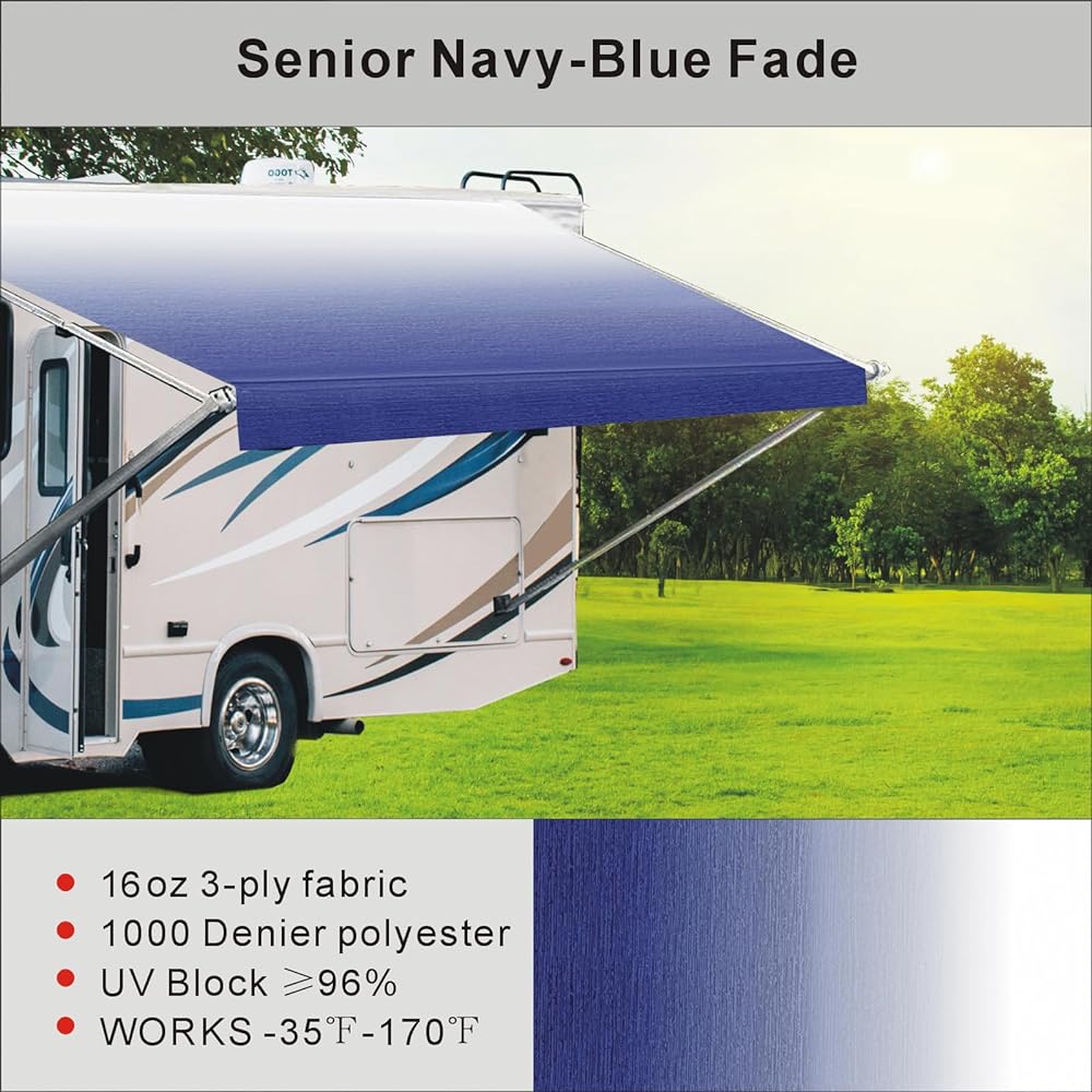 DULEPAX RV Aging fabric replacement (11 feet 2 -inch fabric) High durability 16 oz vinyl fabric Campper -awning Universal replacement RV awning All awning brands Senior fade blue