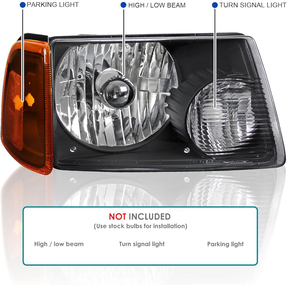 SPEC-D TUNING 2LCLH-RAN01JM-RS Ford Ranger Euro Diamond Black Headlight Amber Corner Lamp