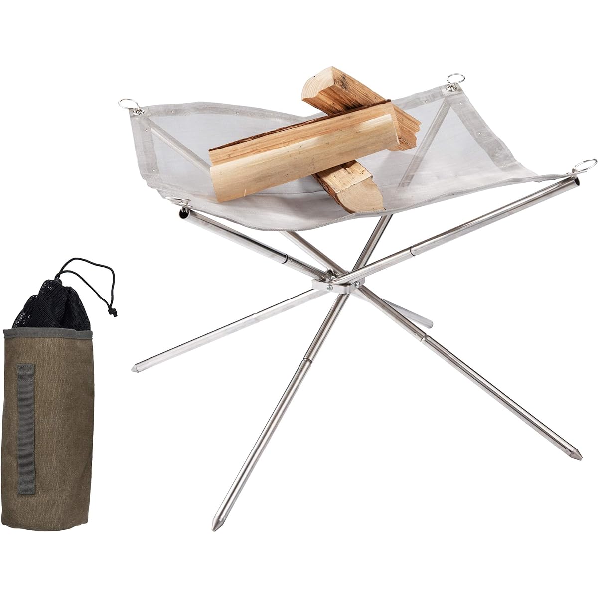 NANGGEAR 3-section fire stand, all stainless steel, bonfire stand, bonfire fan, mesh sheet, canvas case included 11103 (SOLO-101)
