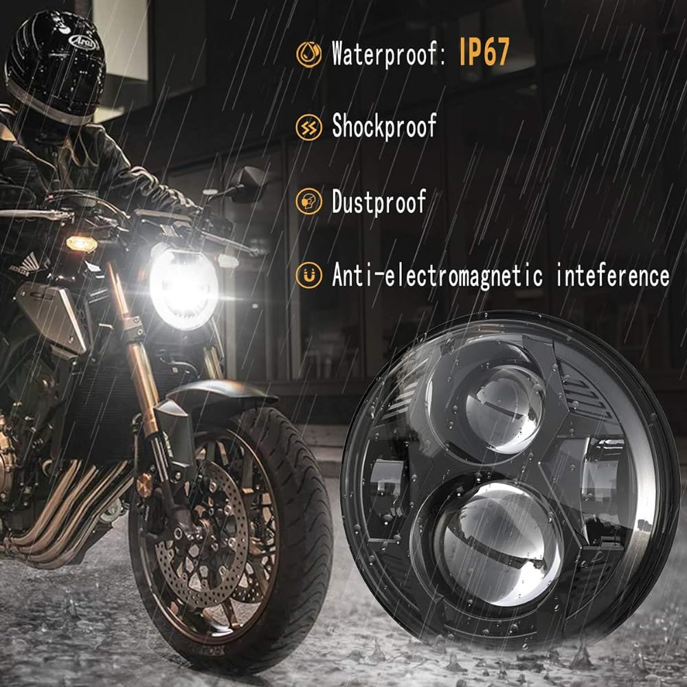 5.75 inch Round LED Headlight 51W 5-3/4 inch headlight Harley Dyna Sportster IRON 883 Street Rod Street Bob Softail Deouce Custom Super Wide Glide Bike Black