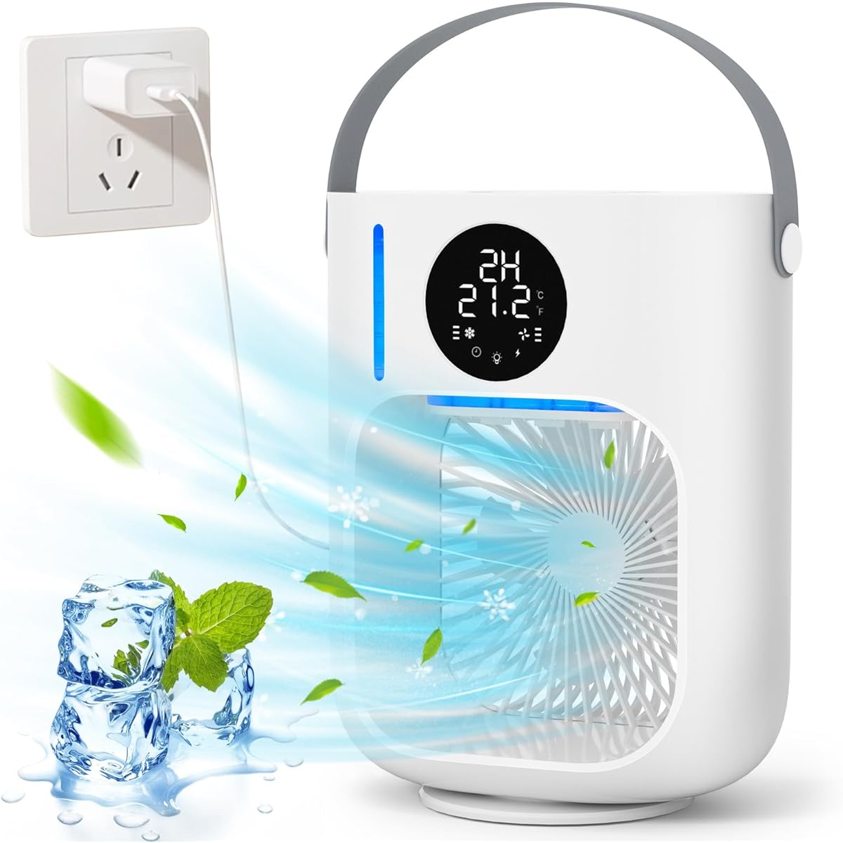 Cooling Fan, Tabletop, Humidifying, Cooling, Ultrasonic Type, Quiet, Large Capacity of 1000ml Water Tank, Includes Timer, 3 Levels of Air Flow Adjustment, Mist, Cooling Air, Portable, Circulator, Includes LED Light, Heat Countermeasure, For Telework, Cam